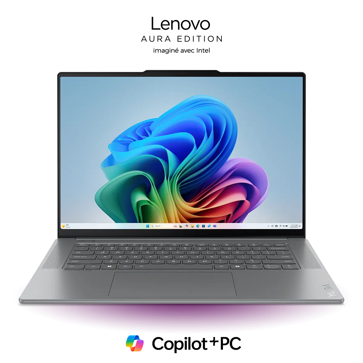Vue avant d’un Yoga Slim 7i Gen 9 Aura Edition (15" Intel).