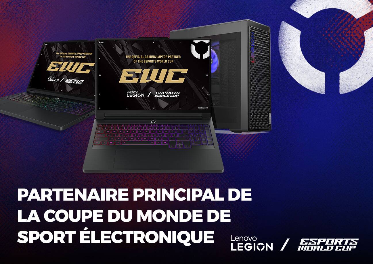 Portables et tours Lenovo Legion - Le partenaire portable de jeu officiel de la Coupe du Monde de Esports.