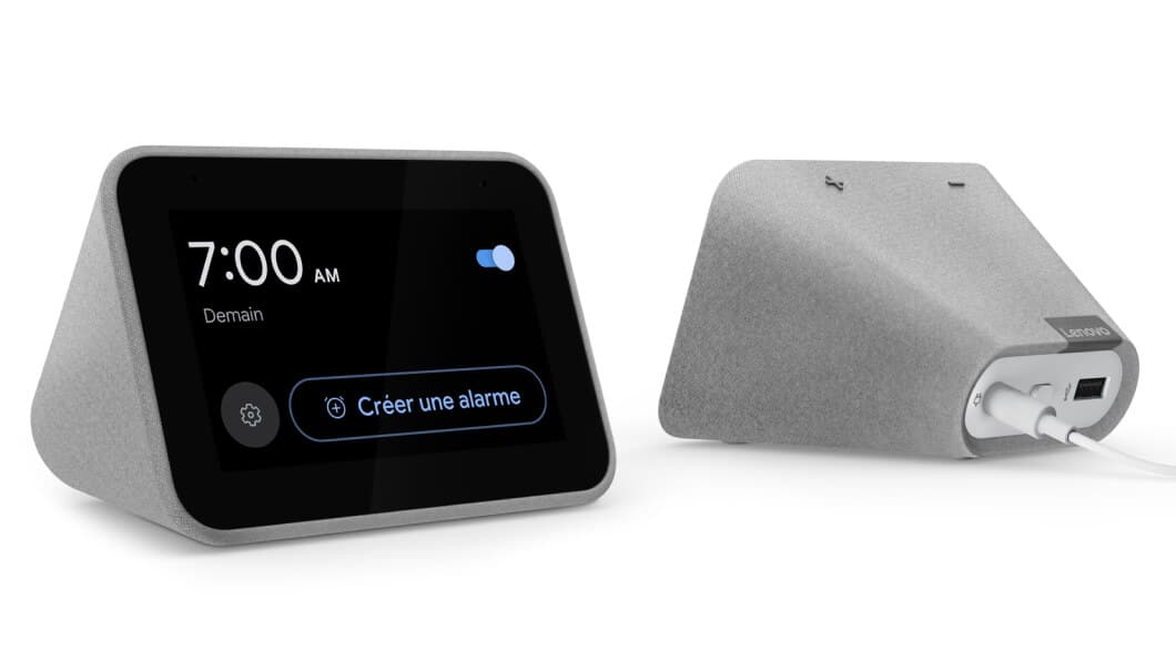 Lenovo Smart Clock avec l’assistant Google Élégant réveil intelligent à commande vocale de 4